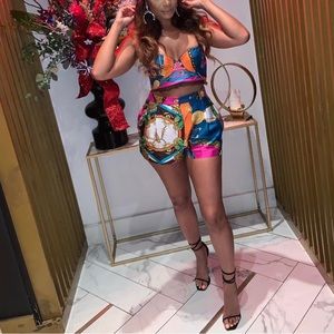 Versace Rodeo Pop Print Silk Bralette and Short Set